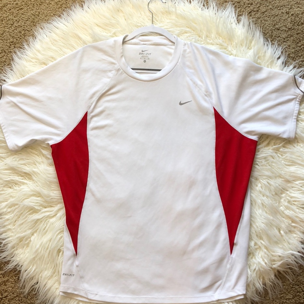 VTG Nike Polyester Dri-Fit white and red Tee XL